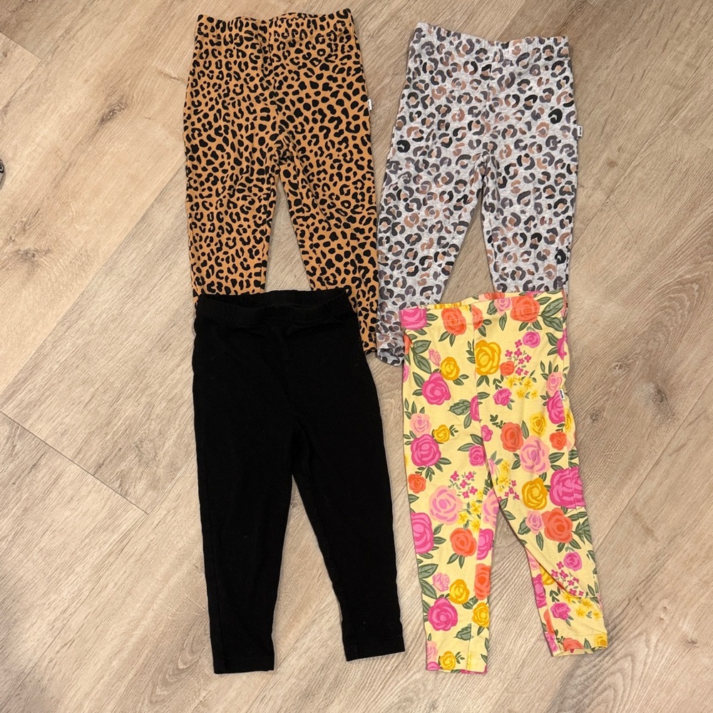 Little Sleepies Leopard, Floral, and Black Leggings Set